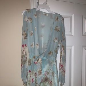 Floral mini deep v with tie dress